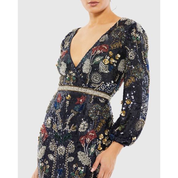 Mac Duggal 93546 Embellished Wrap Gown 18 Bishop Sleeves Formal Dress NWT $1798 - Picture 3 of 16